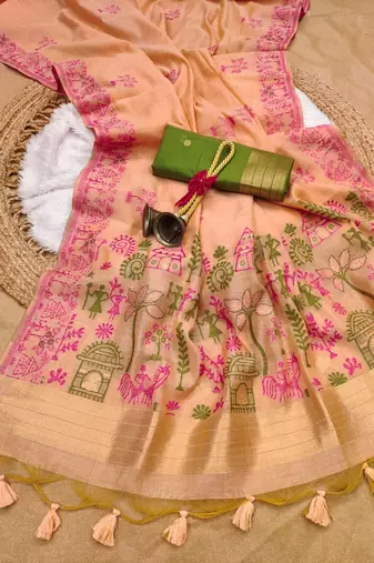 light pink color chanderi cotton saree with blouse