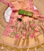 light pink color chanderi cotton saree with blouse