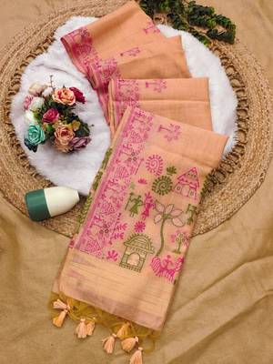 light pink color chanderi cotton saree with blouse 2