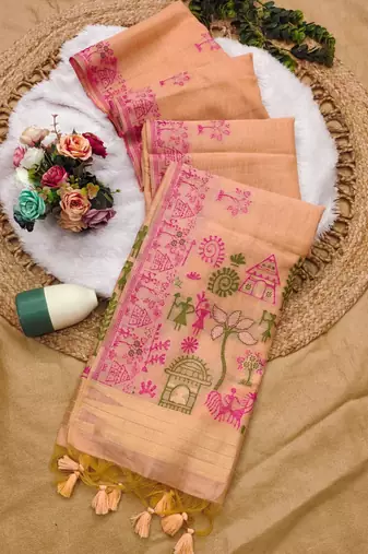 light pink color chanderi cotton saree with blouse