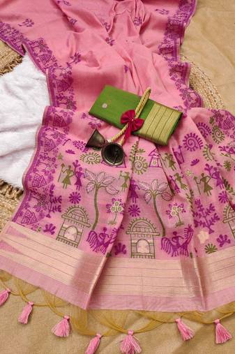 pink color chanderi cotton saree with blouse