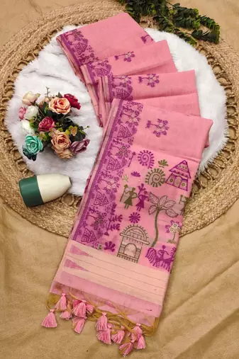 pink color chanderi cotton saree with blouse
