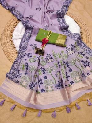 purple color chanderi cotton saree with blouse 1