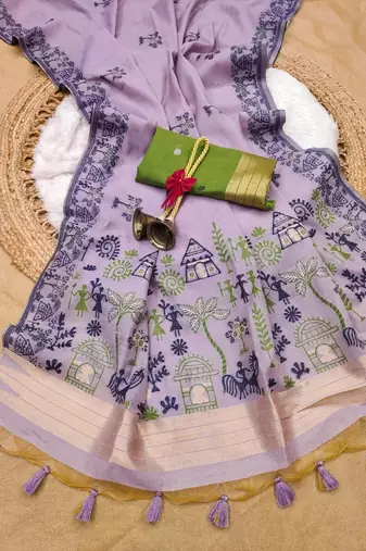 purple color chanderi cotton saree with blouse