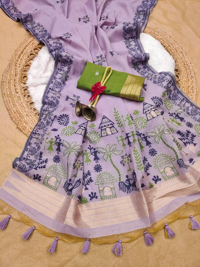 purple color chanderi cotton saree with blouse