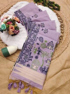 purple color chanderi cotton saree with blouse 2