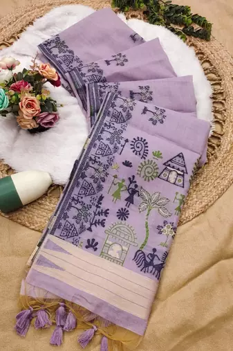 purple color chanderi cotton saree with blouse