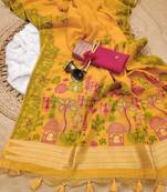 yelllow color chanderi cotton saree with blouse