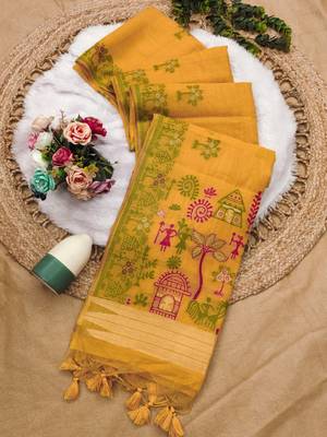 yelllow color chanderi cotton saree with blouse 2