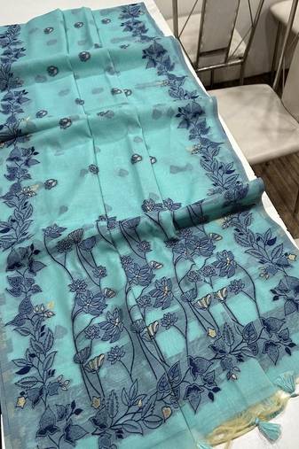 blue color chanderi cotton saree with blouse