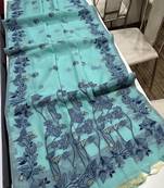 blue color chanderi cotton saree with blouse