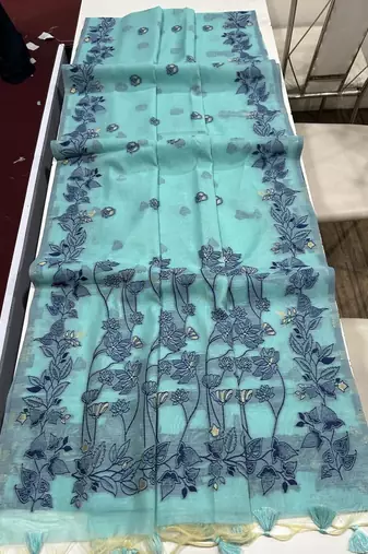 blue color chanderi cotton saree with blouse