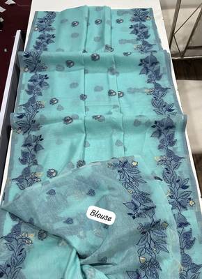 blue color chanderi cotton saree with blouse 3