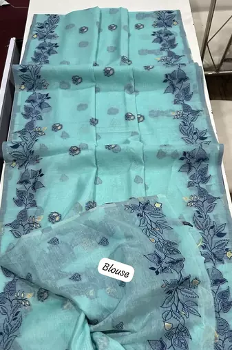 blue color chanderi cotton saree with blouse