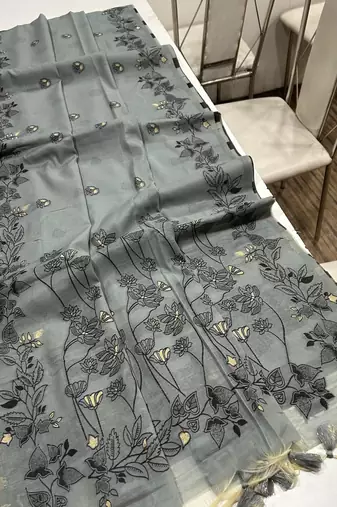grey color chanderi cotton saree with blouse