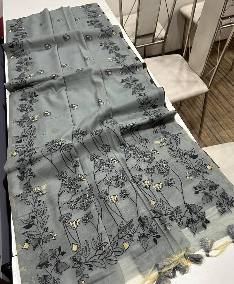 grey color chanderi cotton saree with blouse
