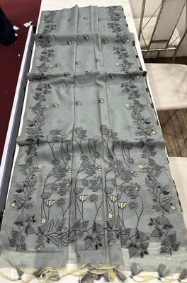 grey color chanderi cotton saree with blouse 2