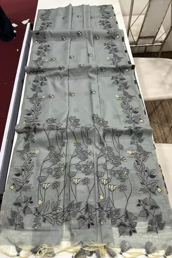 grey color chanderi cotton saree with blouse