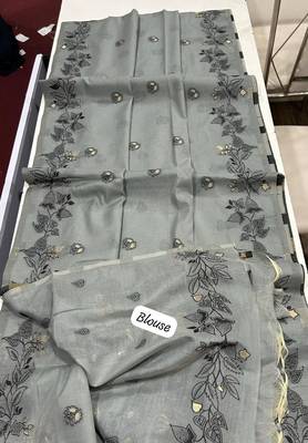 grey color chanderi cotton saree with blouse 3