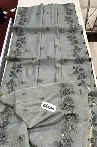 grey color chanderi cotton saree with blouse