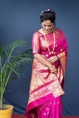Pink silk blend banarasi jaquard designer saree with blouse 2