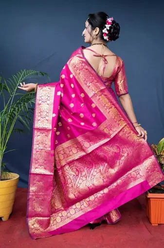 Pink silk blend banarasi jaquard designer saree with blouse