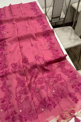 pink color chanderi cotton saree with blouse