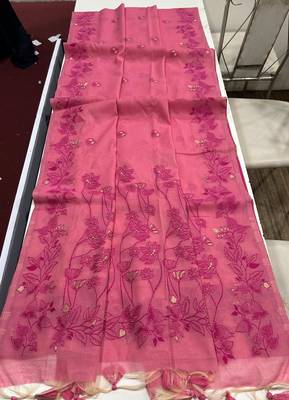 pink color chanderi cotton saree with blouse 2