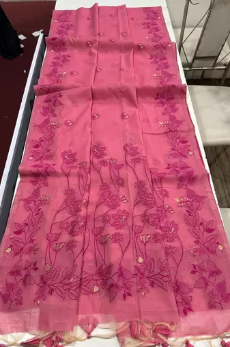 pink color chanderi cotton saree with blouse