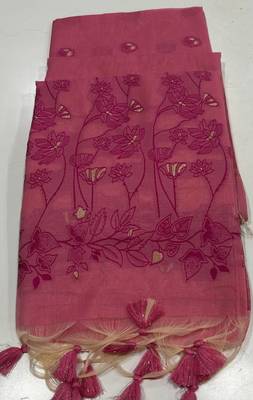 pink color chanderi cotton saree with blouse 3