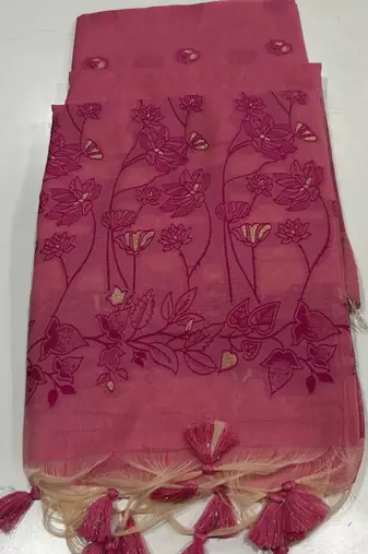 pink color chanderi cotton saree with blouse