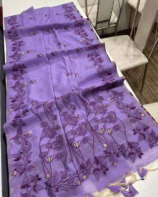 purple color chanderi cotton saree with blouse 1