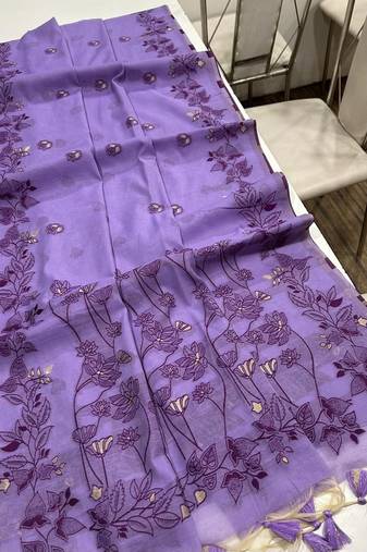 purple color chanderi cotton saree with blouse