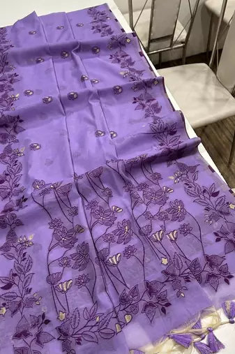 purple color chanderi cotton saree with blouse