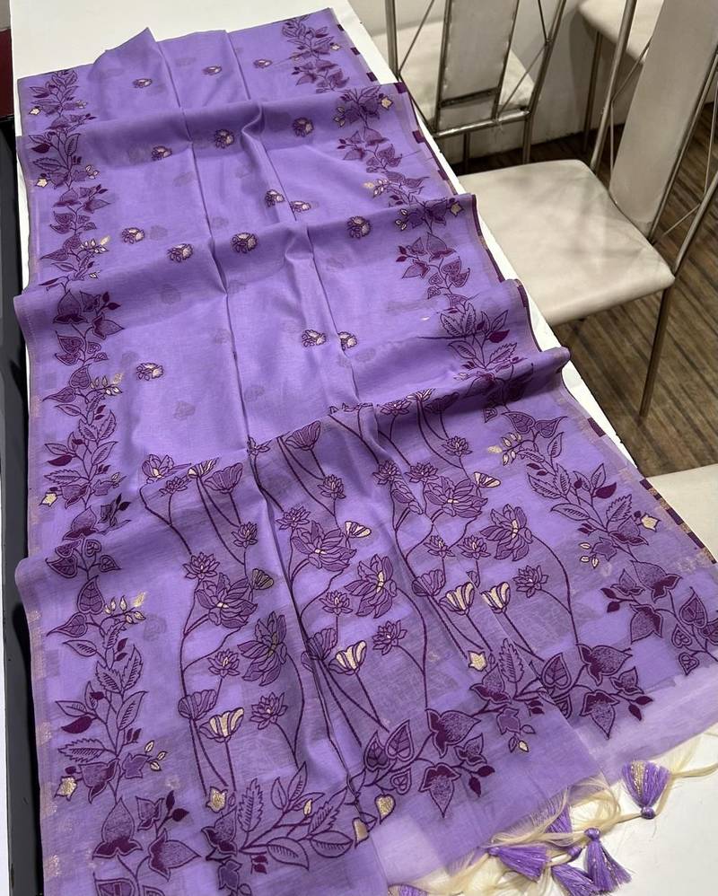 purple color chanderi cotton saree with blouse