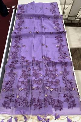 purple color chanderi cotton saree with blouse 2