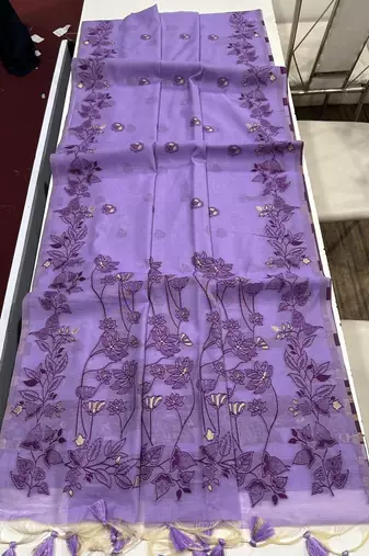 purple color chanderi cotton saree with blouse