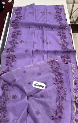 purple color chanderi cotton saree with blouse 3