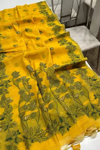 yellow color chanderi cotton saree with blouse