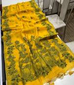 yellow color chanderi cotton saree with blouse