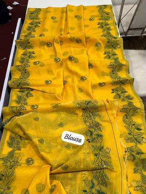 yellow color chanderi cotton saree with blouse 2