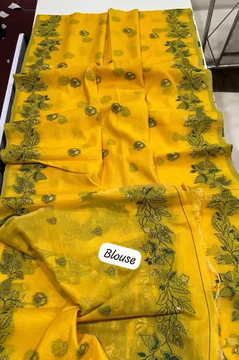 yellow color chanderi cotton saree with blouse