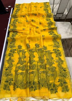 yellow color chanderi cotton saree with blouse 3