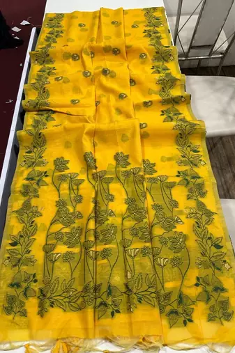 yellow color chanderi cotton saree with blouse