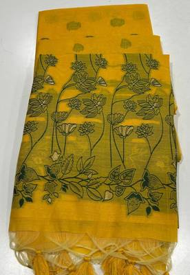 yellow color chanderi cotton saree with blouse 4