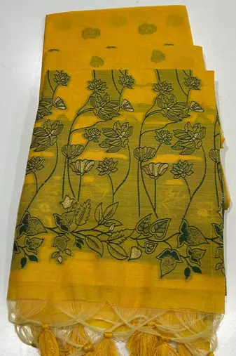 yellow color chanderi cotton saree with blouse