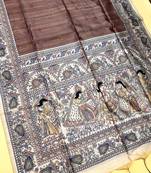 brown color tussar art silk saree with blouse