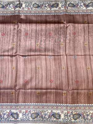 brown color tussar art silk saree with blouse 3