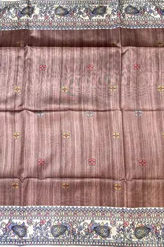 brown color tussar art silk saree with blouse