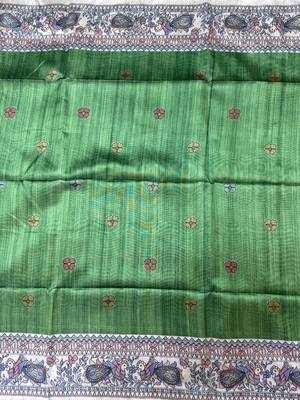 green color tussar art silk saree with blouse 1